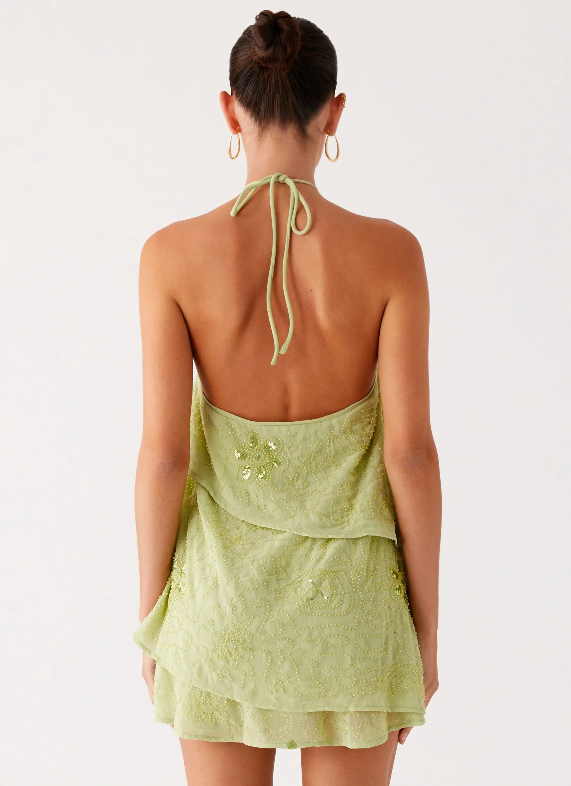On The Go Beaded Mini Dress - Mint